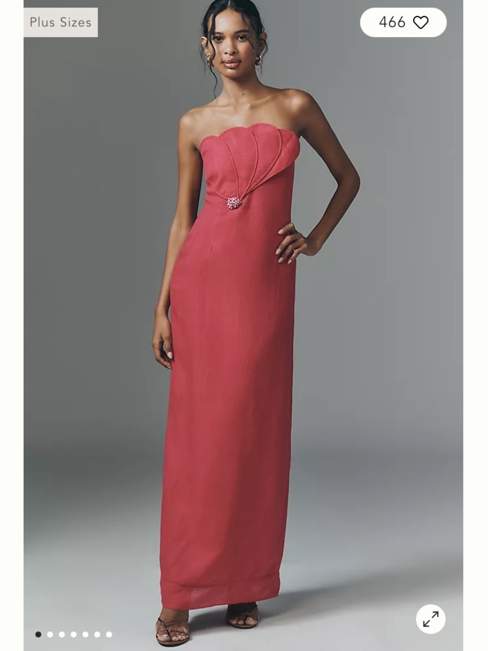 Anthropologie Strapless Scallop-Front Column Gown in Raspberry